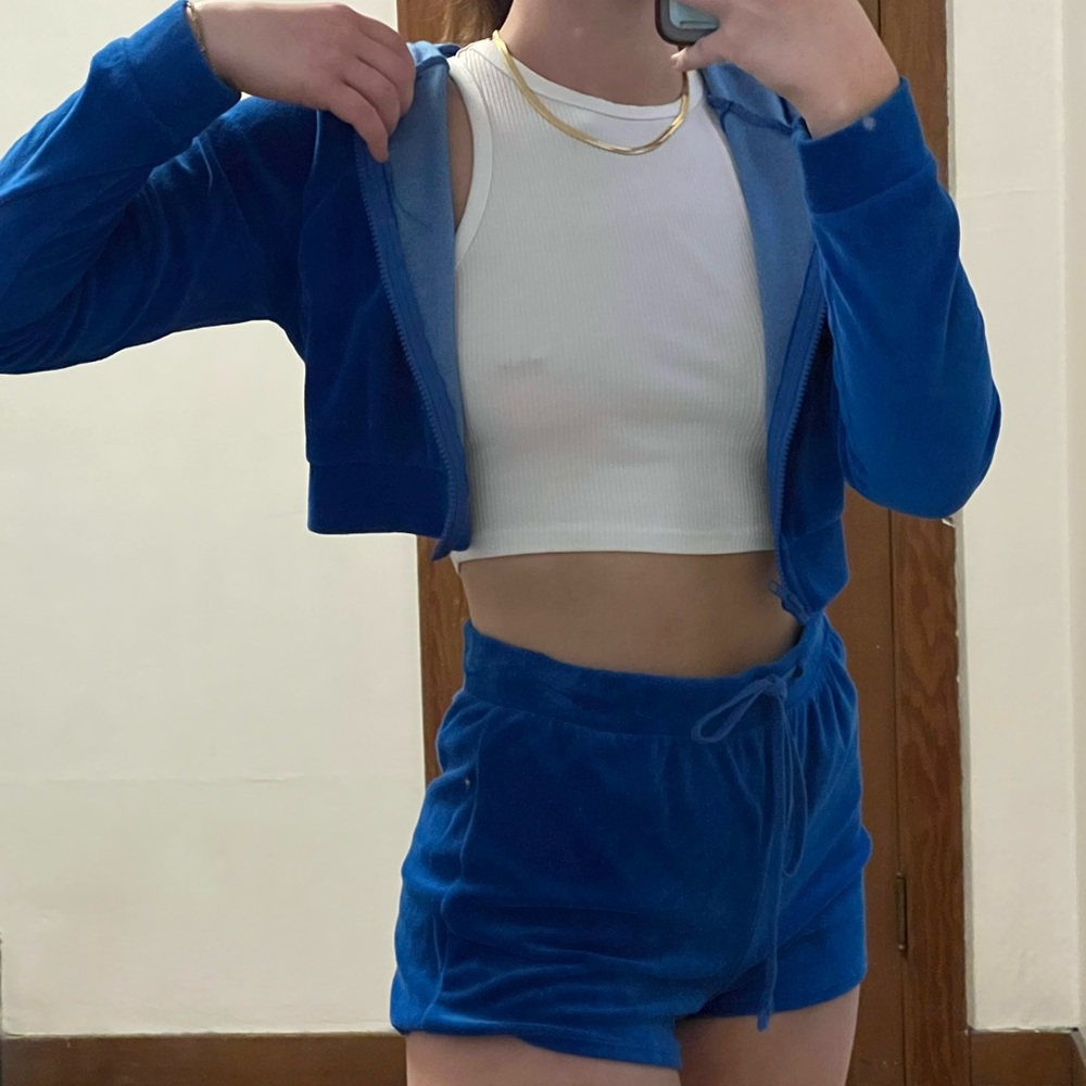 Royal blue velour tracksuit set